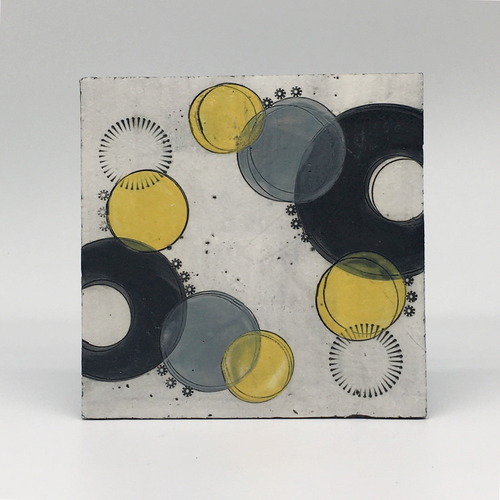 Small wall plaque - black crescent and vibrant yellow spots