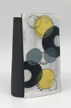 Medium Wrap Pot -  Textured black with yellow circles and black crescent