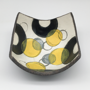 Bowl - Textured black with black crescents with grey and yellow circles