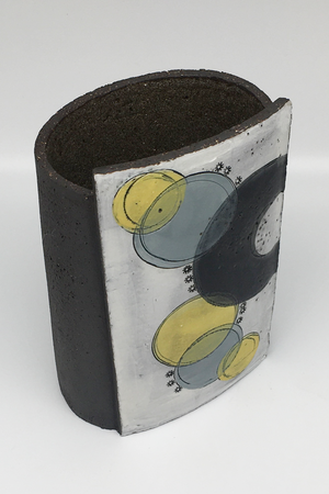 Small Wrap Pot - Textured black with black crescent with grey and yellow circles