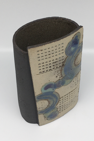 Medium Wrap Pot - Textured black with bold purple and blue circles