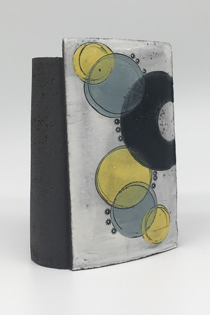 Small Wrap Pot - Textured black with black crescent with grey and yellow circles