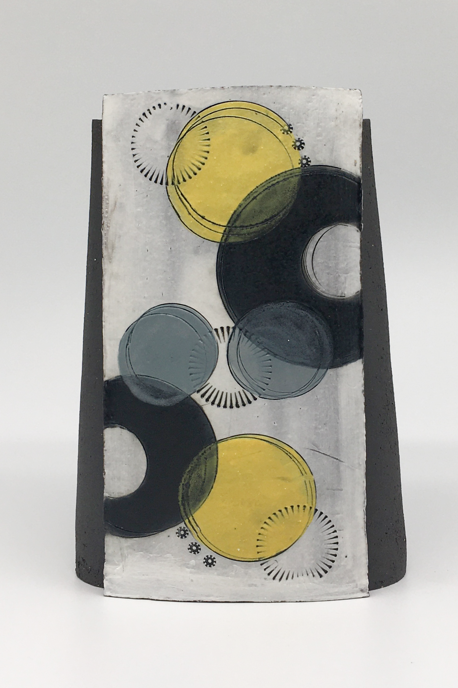 Medium Wrap Pot -  Textured black with yellow circles and black crescent